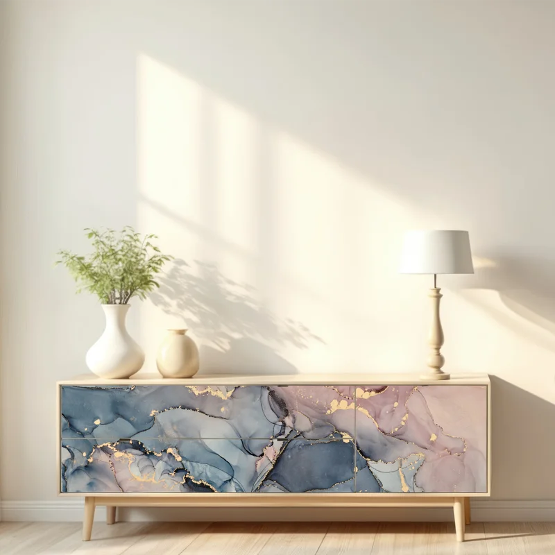 Repositionierbarer Aufkleber zarte pastell-flüssigmarmor mit goldadern