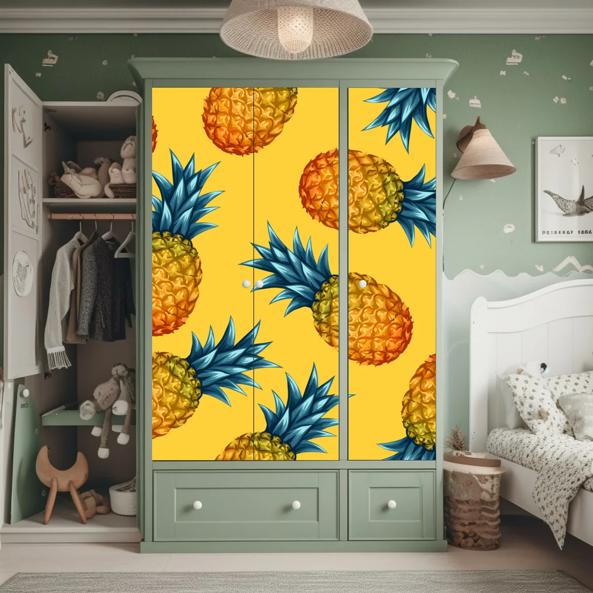 Schrankaufkleber tropisches ananasmuster auf gelbem hintergrund Schrankaufkleber tropisches ananasmuster auf gelbem hintergrund