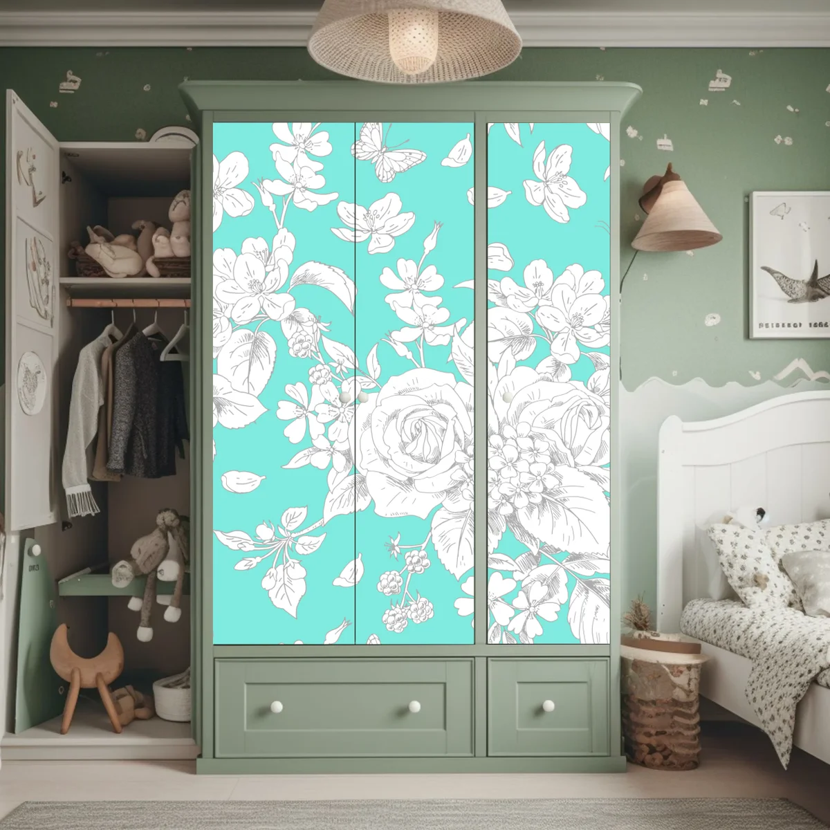 Schrankaufkleber türkis floral muster mit blumen Schrankaufkleber türkis floral muster mit blumen