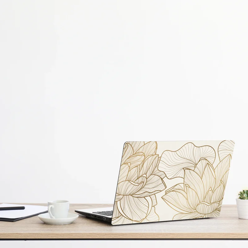 Laptop-Aufkleber elegante goldene linien blumenillustration