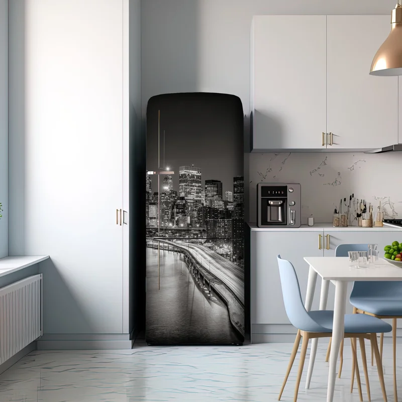 Kühlschrankaufkleber monochrome stadtsilhouette bei nacht Kühlschrankaufkleber monochrome stadtsilhouette bei nacht