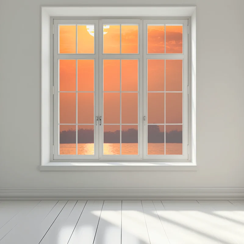 Fensteraufkleber goldener sonnenuntergang über ruhigem see