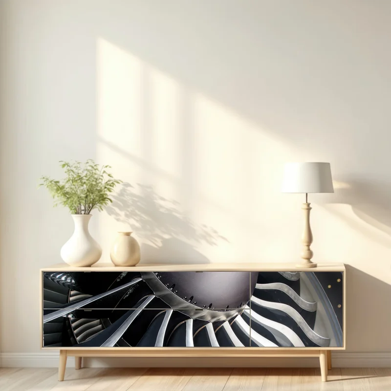 Repositionierbarer Aufkleber nahaufnahme turbinenblätter des jettriebwerks