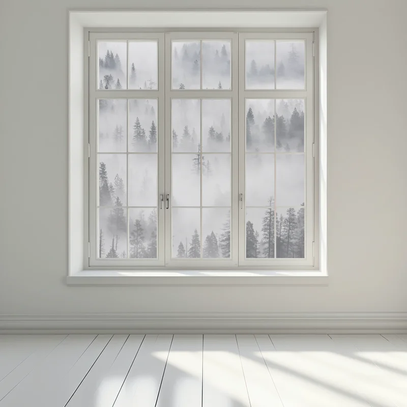 Fensteraufkleber nebeliger kiefernwald Fensteraufkleber nebeliger kiefernwald