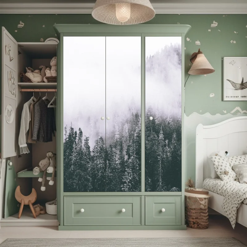 Schrankaufkleber nebliger immergrüner wald