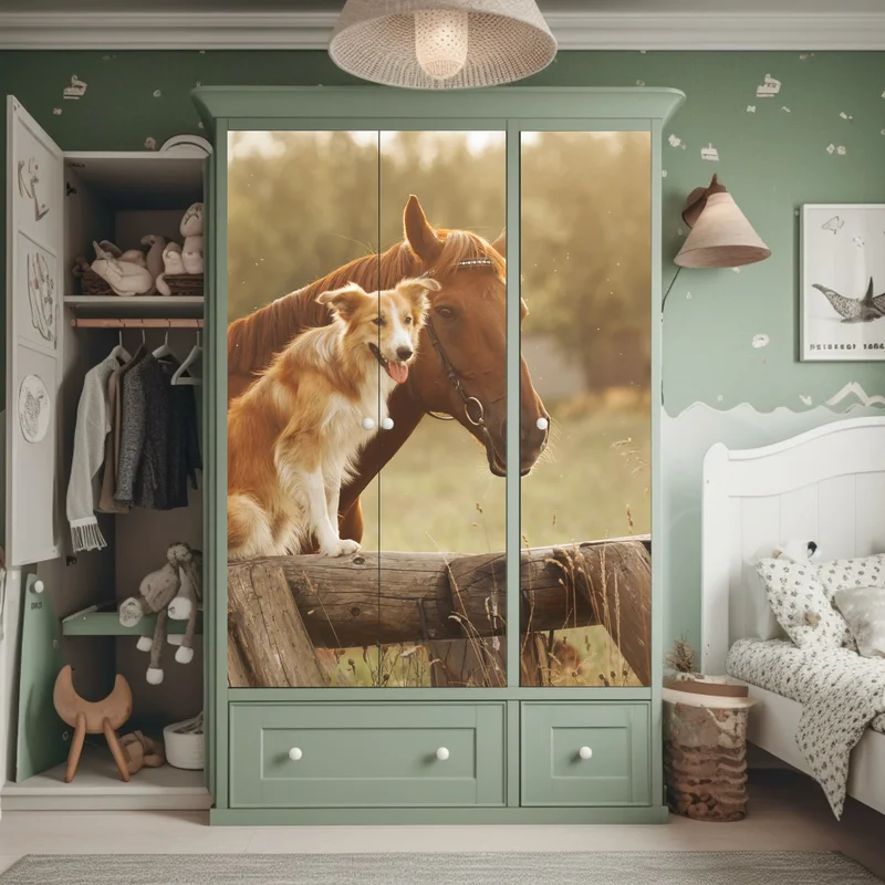 Schrankaufkleber sonnige gefährten: hund und pferd