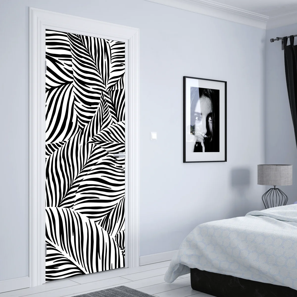 Türaufkleber monochromes tropisches blattmuster Türaufkleber monochromes tropisches blattmuster