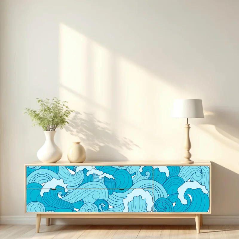 Repositionierbarer Aufkleber blaue ozeanwellen illustration Repositionierbarer Aufkleber blaue ozeanwellen illustration