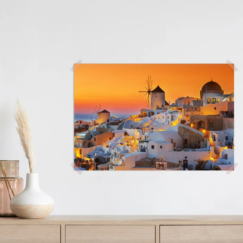 Poster goldener sonnenuntergang über Oia, Santorini Poster goldener sonnenuntergang über Oia, Santorini