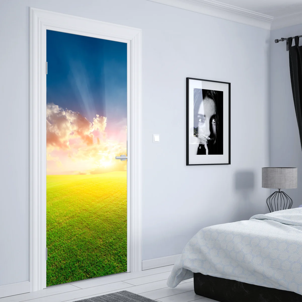 Türaufkleber sonnenbeschienene wiese bei sonnenuntergang Türaufkleber sonnenbeschienene wiese bei sonnenuntergang