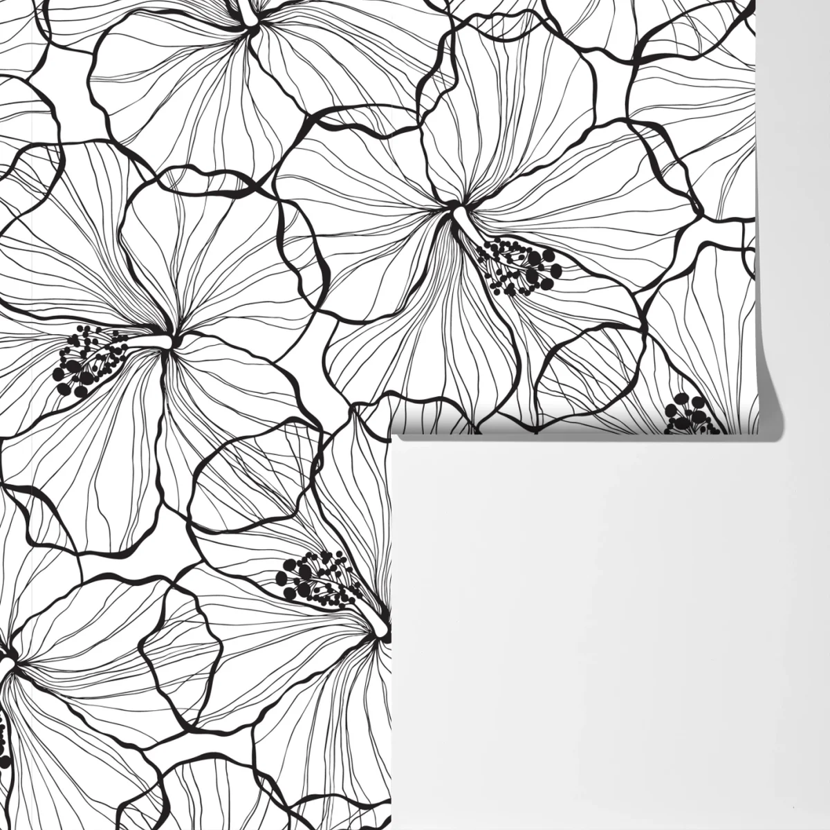 Fototapete schwarzweißes hibiskus line art muster Fototapete schwarzweißes hibiskus line art muster