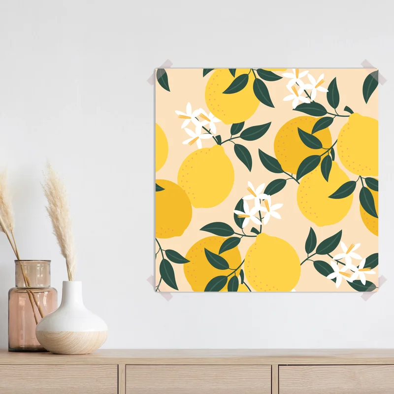 Poster leuchtendes zitronenmuster mit blüten Poster leuchtendes zitronenmuster mit blüten