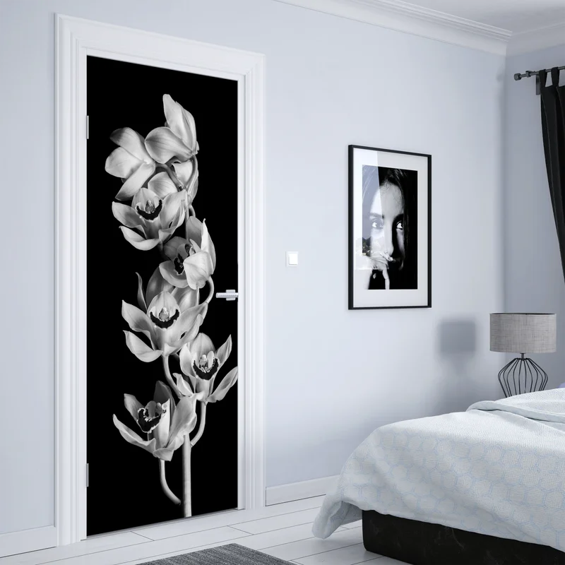 Türaufkleber eleganter monochromer orchideenstiel