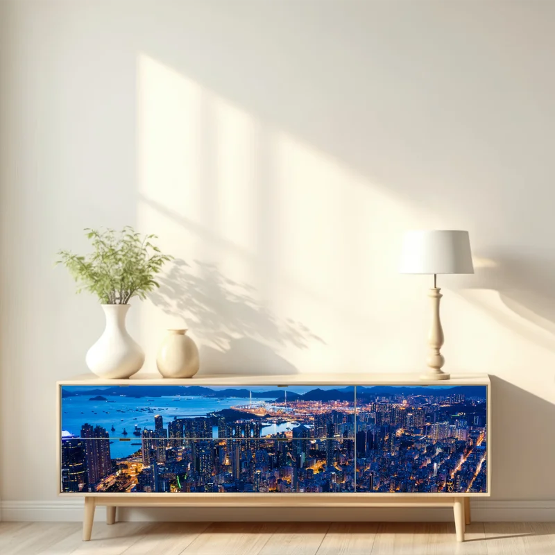 Repositionierbarer Aufkleber Hongkong skyline über Mong Kok bei dämmerung Repositionierbarer Aufkleber Hongkong skyline über Mong Kok bei dämmerung