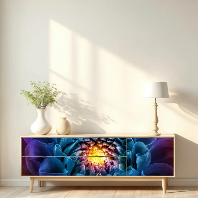 Repositionierbarer Aufkleber leuchtende blaue chrysantheme nahaufnahme