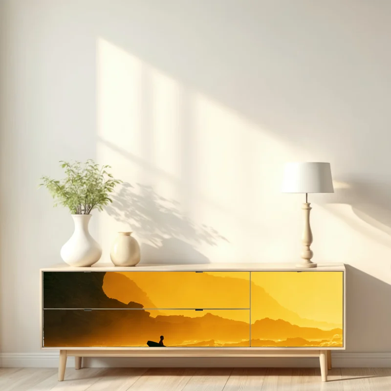 Repositionierbarer Aufkleber surfer im goldenen sonnenuntergang