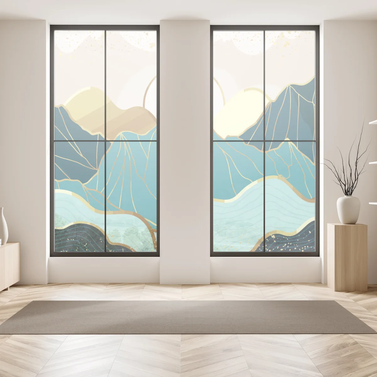 Fensteraufkleber türkise berge mit goldenen akzenten Fensteraufkleber türkise berge mit goldenen akzenten