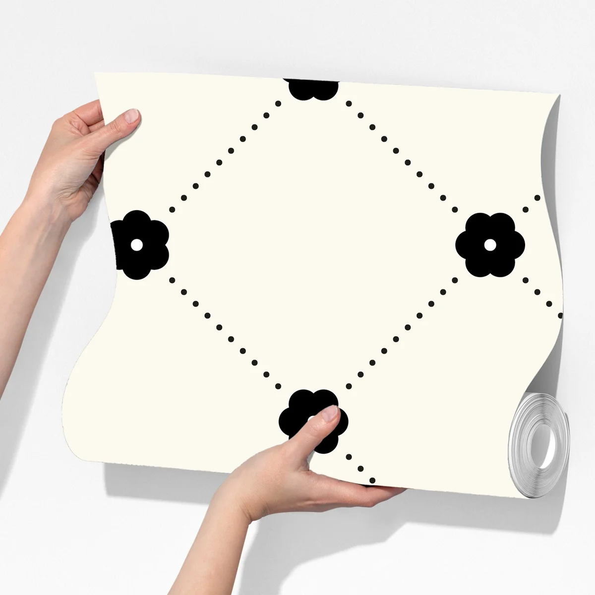 Fototapete minimalistisches schwarzes blumen-rautenmuster Fototapete minimalistisches schwarzes blumen-rautenmuster