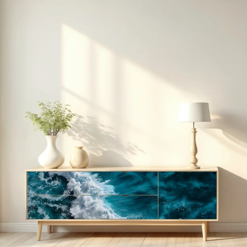 Repositionierbarer Aufkleber türkisfarbene ozeanwellen aus der luft Bali