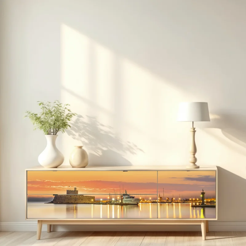 Repositionierbarer Aufkleber festung Agios Nikolaos im Hafen Mandraki, Rhodos