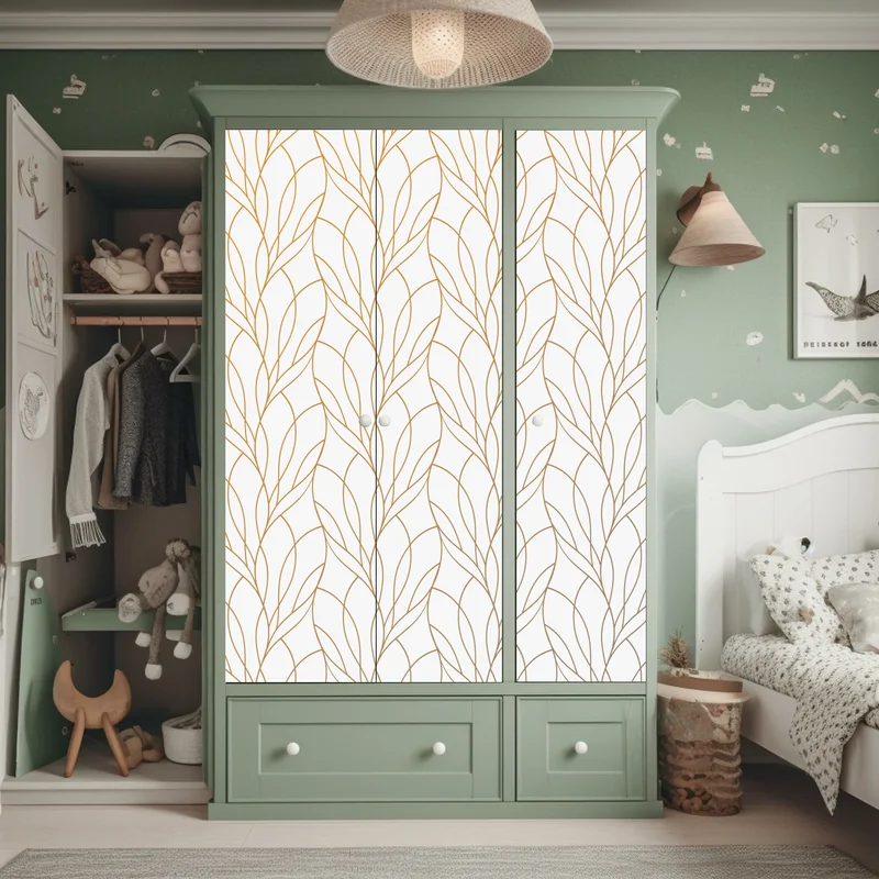 Schrankaufkleber goldenes blattmuster auf weißem hintergrund