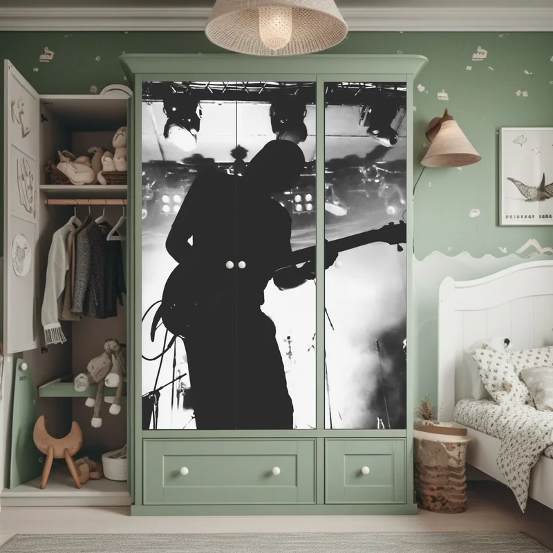 Schrankaufkleber gitaristensilhouette bei einem live-konzert Schrankaufkleber gitaristensilhouette bei einem live-konzert