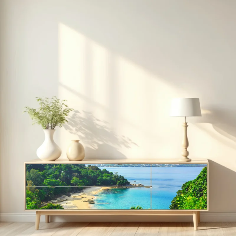 Repositionierbarer Aufkleber tropische türkisbucht mit palmen Repositionierbarer Aufkleber tropische türkisbucht mit palmen