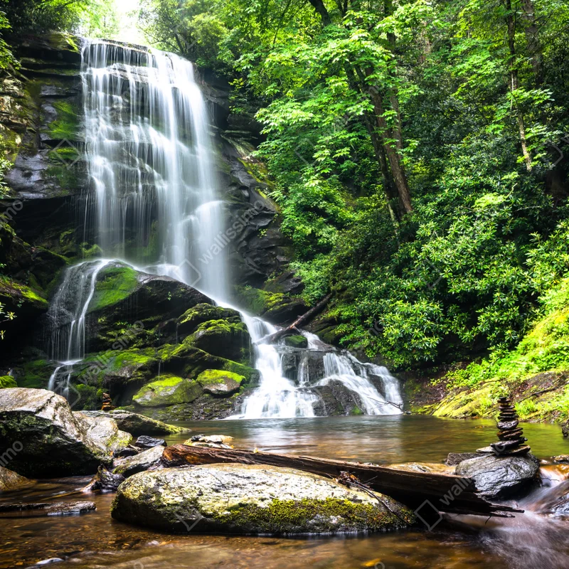 Repositionierbarer Aufkleber ruhiger wasserfall im wald Repositionierbarer Aufkleber ruhiger wasserfall im wald