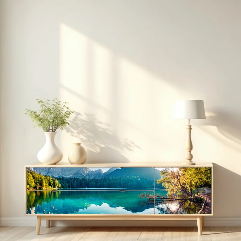 Repositionierbarer Aufkleber sonniger Fusine see, Julische Alpen