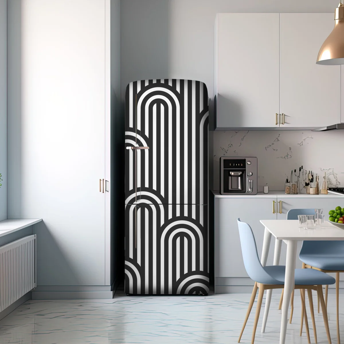 Kühlschrankaufkleber schwarzweißes geometrisches streifenmuster Kühlschrankaufkleber schwarzweißes geometrisches streifenmuster