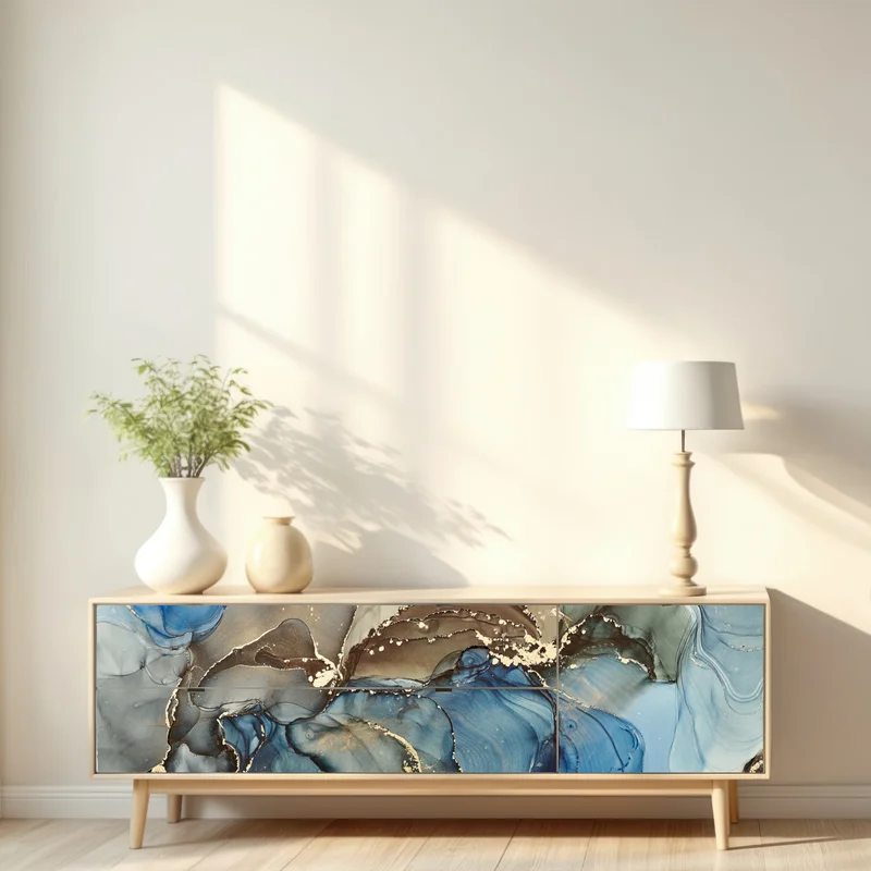 Repositionierbarer Aufkleber blaue und goldene flüssige abstraktion Repositionierbarer Aufkleber blaue und goldene flüssige abstraktion