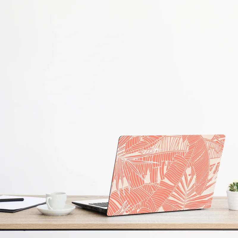 Naklejka na laptopa koralowy wzór tropikalnych liści Naklejka na laptopa koralowy wzór tropikalnych liści