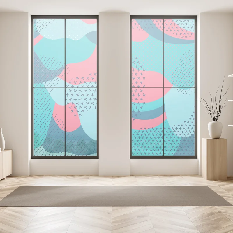 Fensteraufkleber verspieltes türkisfarbenes abstraktes muster