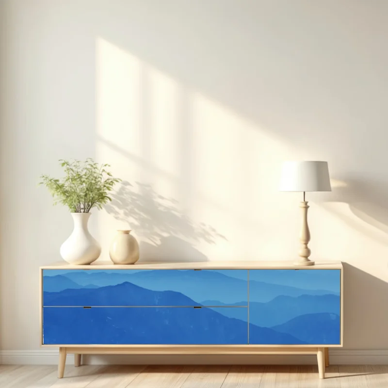 Repositionierbarer Aufkleber neblige blaue bergschichten