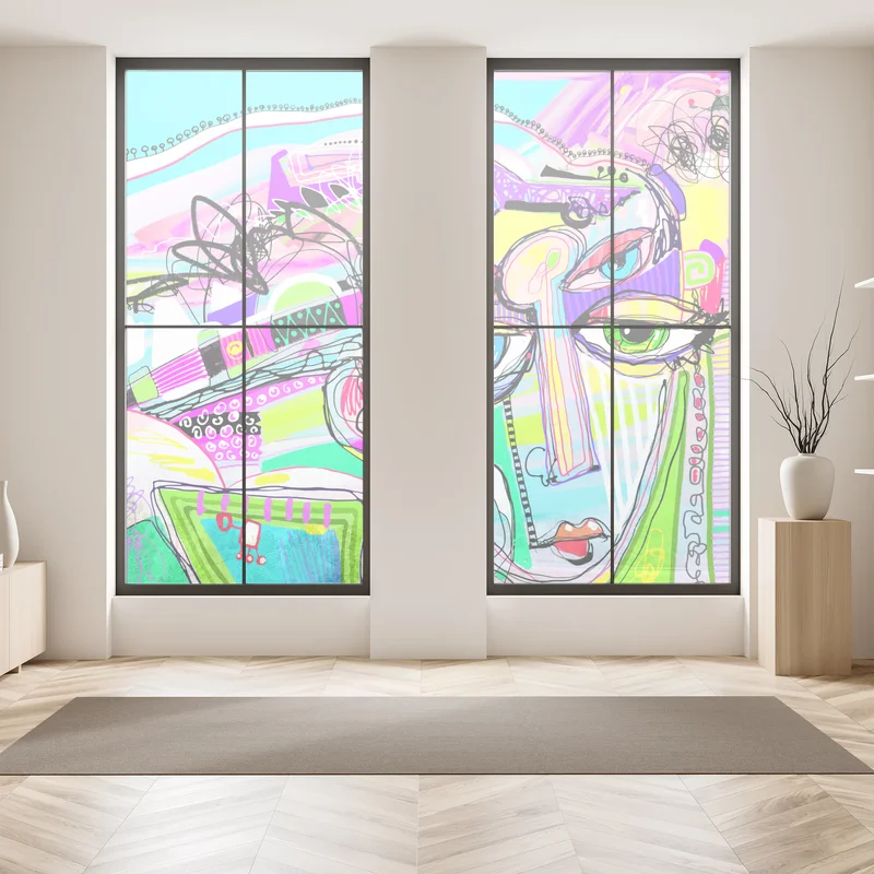 Fensteraufkleber buntes abstraktes gesichtsporträt Fensteraufkleber buntes abstraktes gesichtsporträt