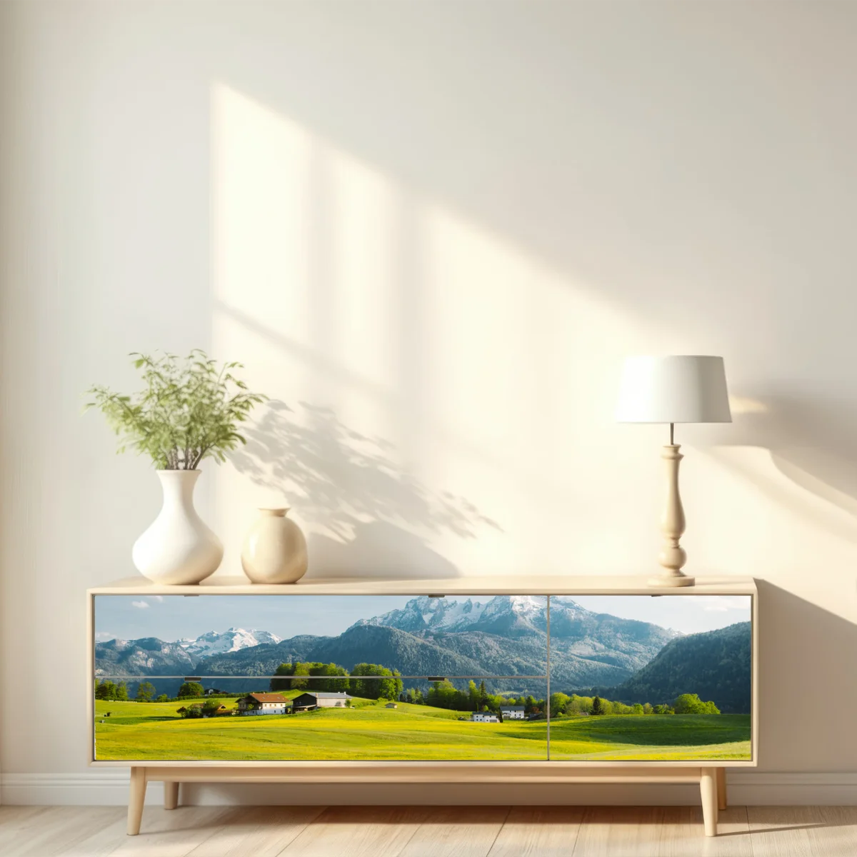 Repositionierbarer Aufkleber alpwiese unter schneebedeckten gipfeln Repositionierbarer Aufkleber alpwiese unter schneebedeckten gipfeln