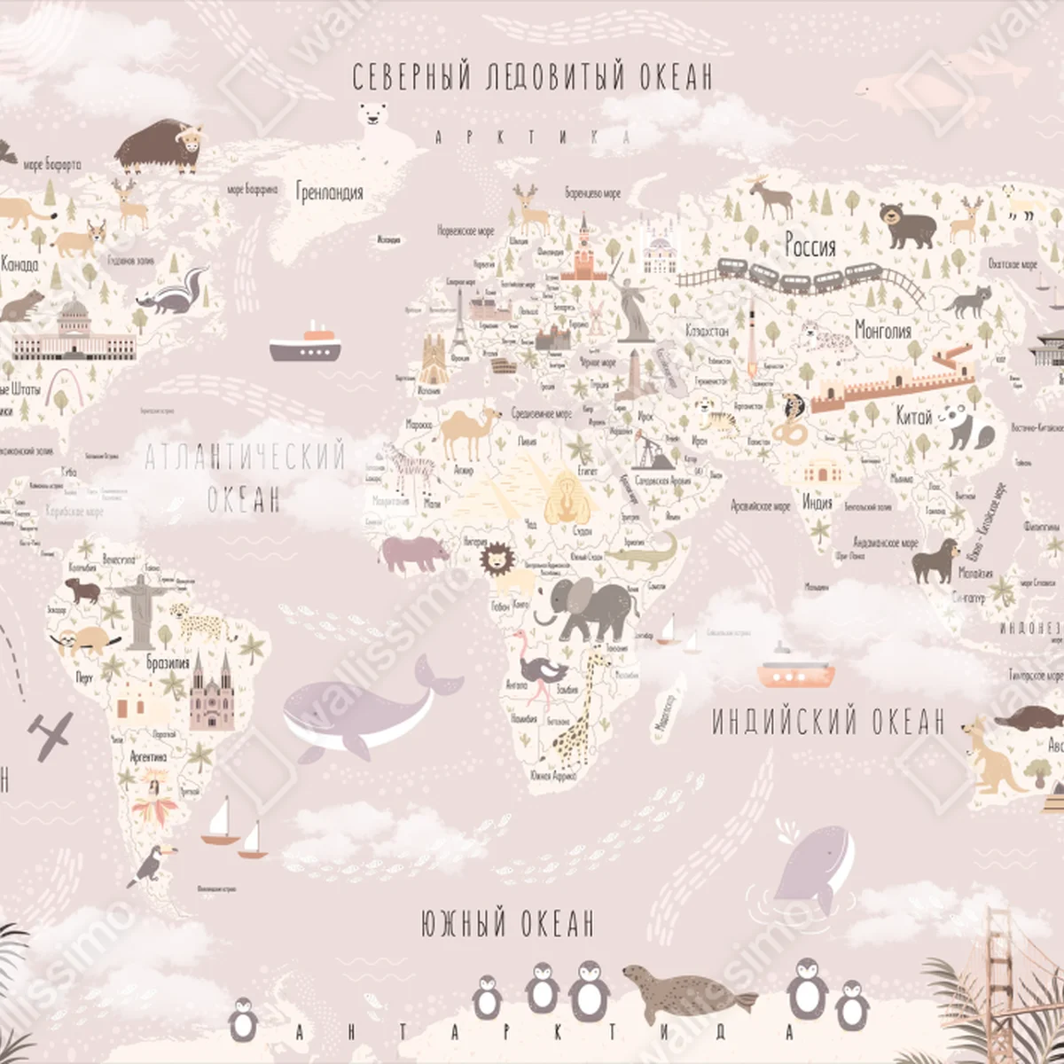 Poster pastellweltkarte mit sehenswürdigkeiten • Poster bei Wallnifity® Poster pastellweltkarte mit sehenswürdigkeiten • Poster bei Wallnifity®