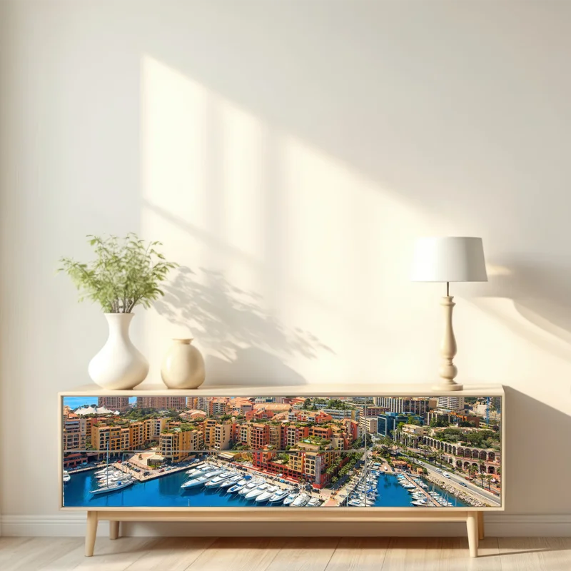 Repositionierbarer Aufkleber sonnige marina und küstenstadt