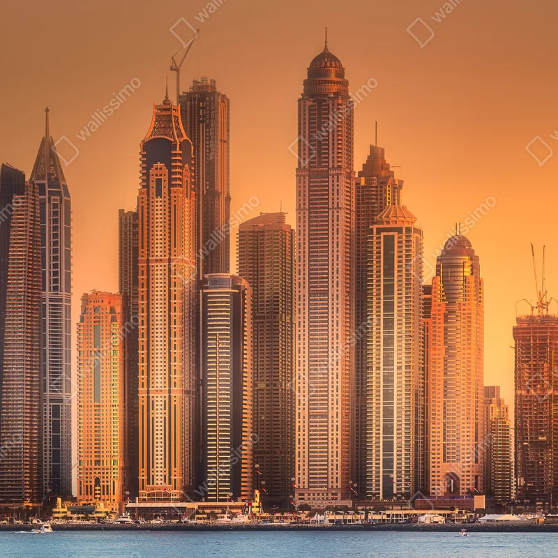 Fensteraufkleber Dubai skyline im goldenen licht Fensteraufkleber Dubai skyline im goldenen licht