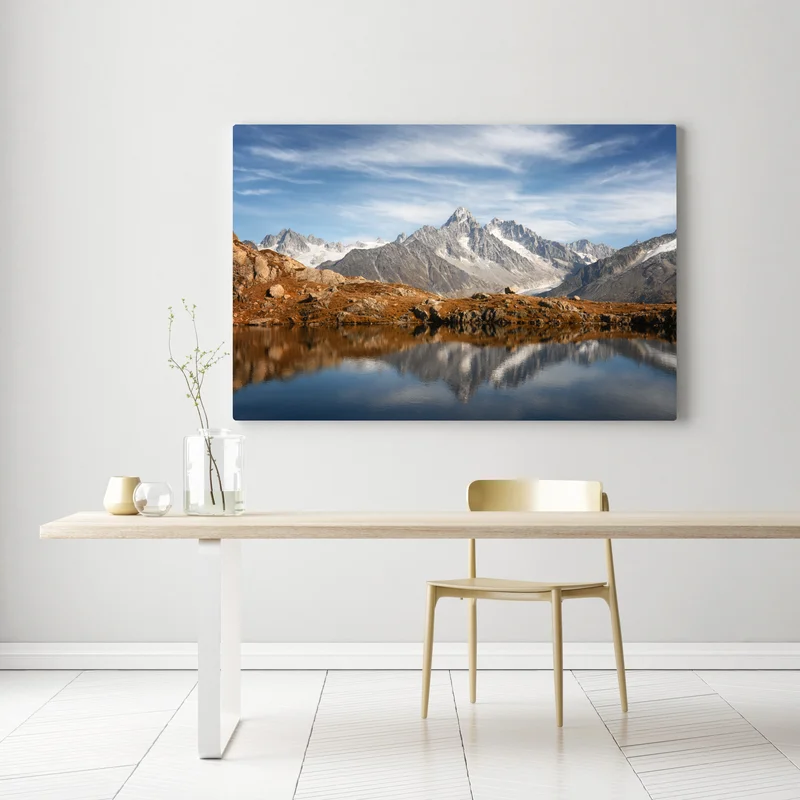 Leinwandbild ruhige alpenberge im see gespiegelt Leinwandbild ruhige alpenberge im see gespiegelt