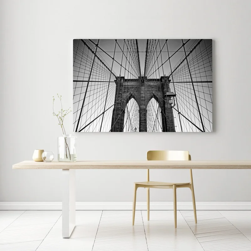 Leinwandbild symmetrische hängebrücke in schwarzweiß Leinwandbild symmetrische hängebrücke in schwarzweiß