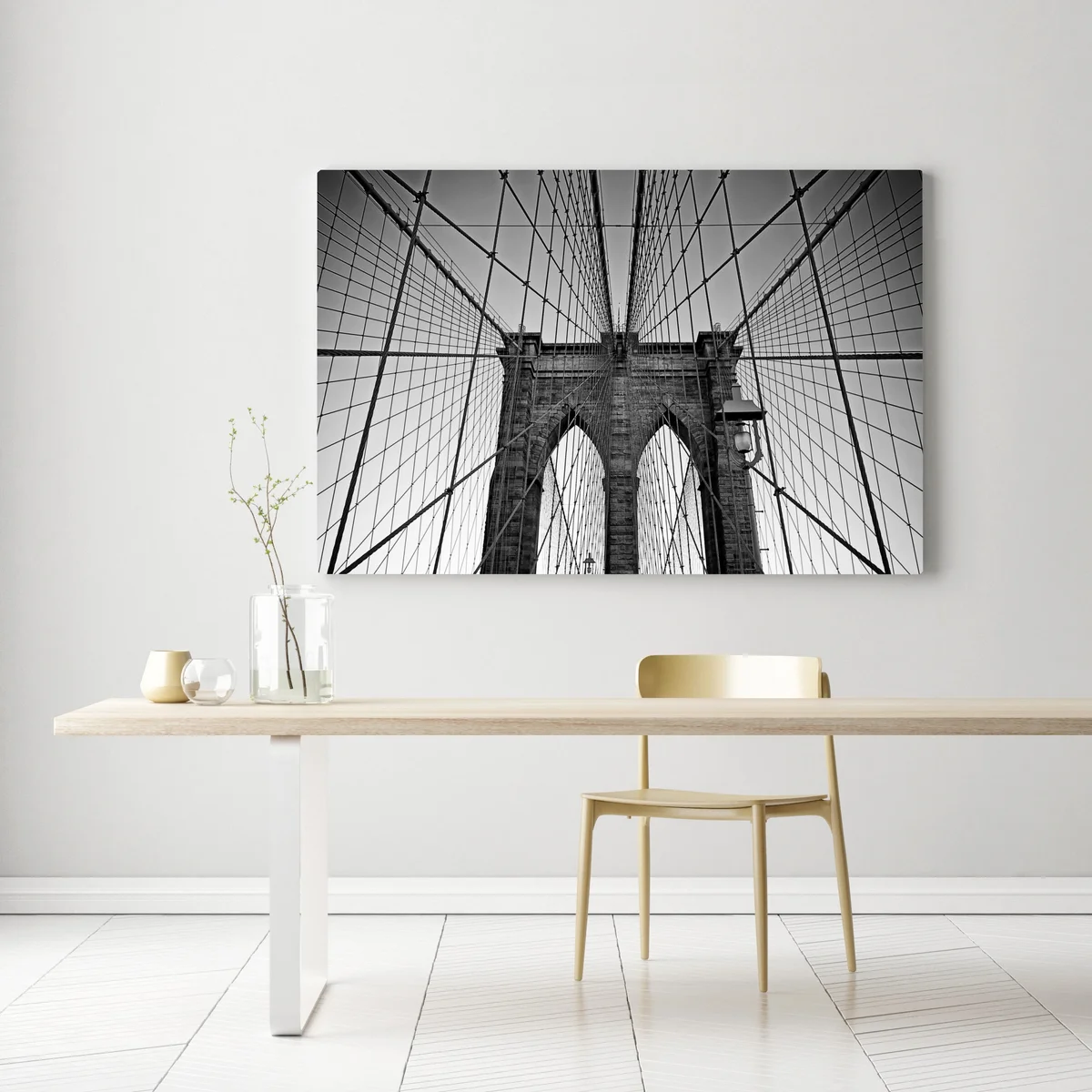 Leinwandbild symmetrische hängebrücke in schwarzweiß Leinwandbild symmetrische hängebrücke in schwarzweiß