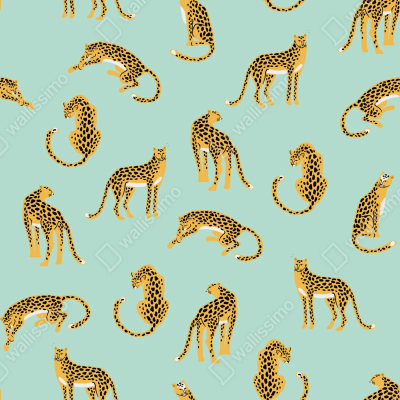 Naklejka na laptopa zabawny wzór gepardów na turkusowym tle Naklejka na laptopa zabawny wzór gepardów na turkusowym tle