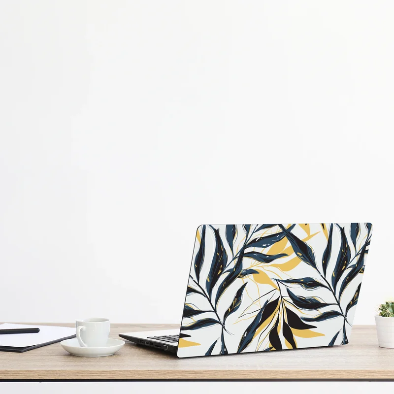 Laptop-Aufkleber marineblaue und goldene botanische blattkomposition