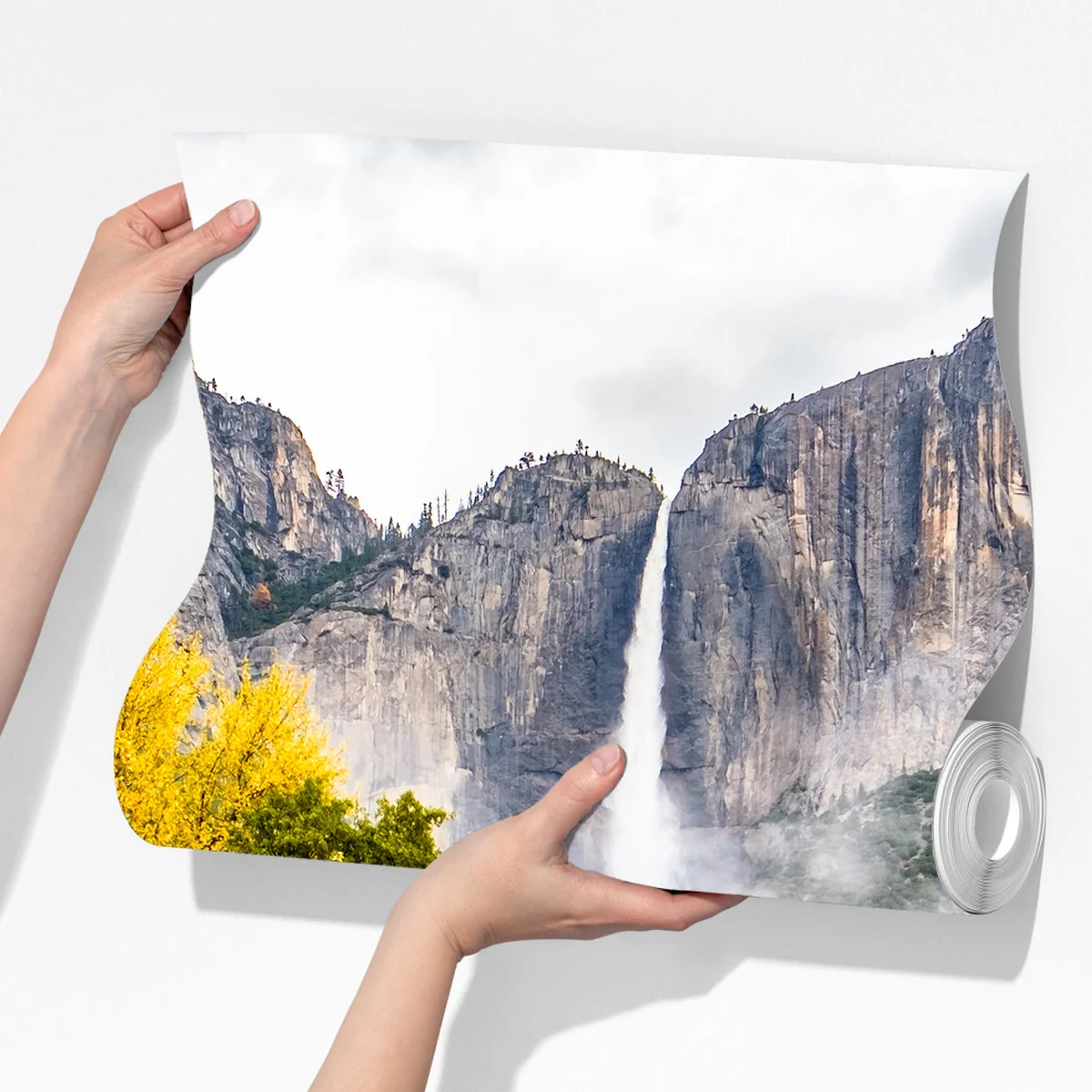 Fototapete herbstlicher steg zum wasserfall Fototapete herbstlicher steg zum wasserfall