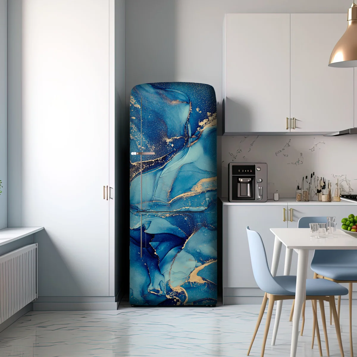 Kühlschrankaufkleber ozeanblau und goldene wirbel flüssige abstraktion Kühlschrankaufkleber ozeanblau und goldene wirbel flüssige abstraktion