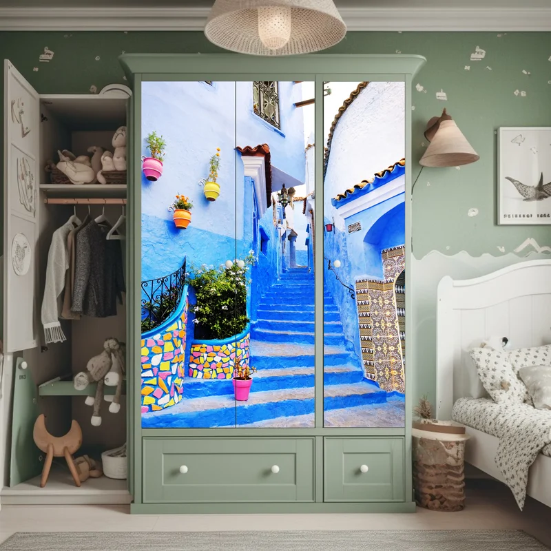 Schrankaufkleber blaue gasse in Chefchaouen