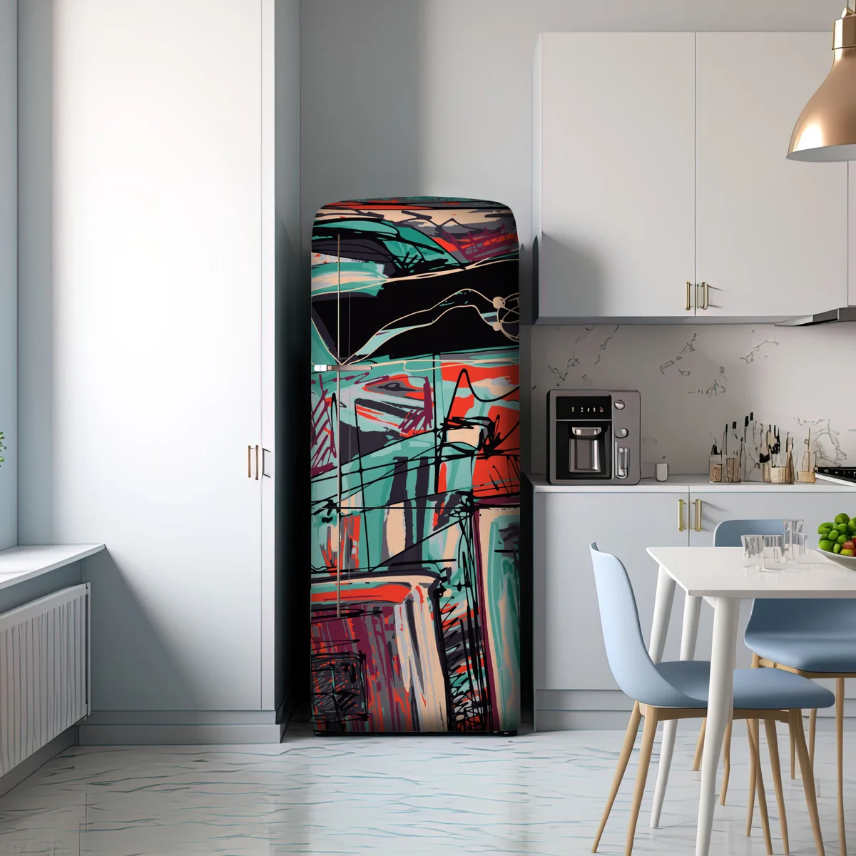 Kühlschrankaufkleber türkis-korall abstrakte komposition Kühlschrankaufkleber türkis-korall abstrakte komposition