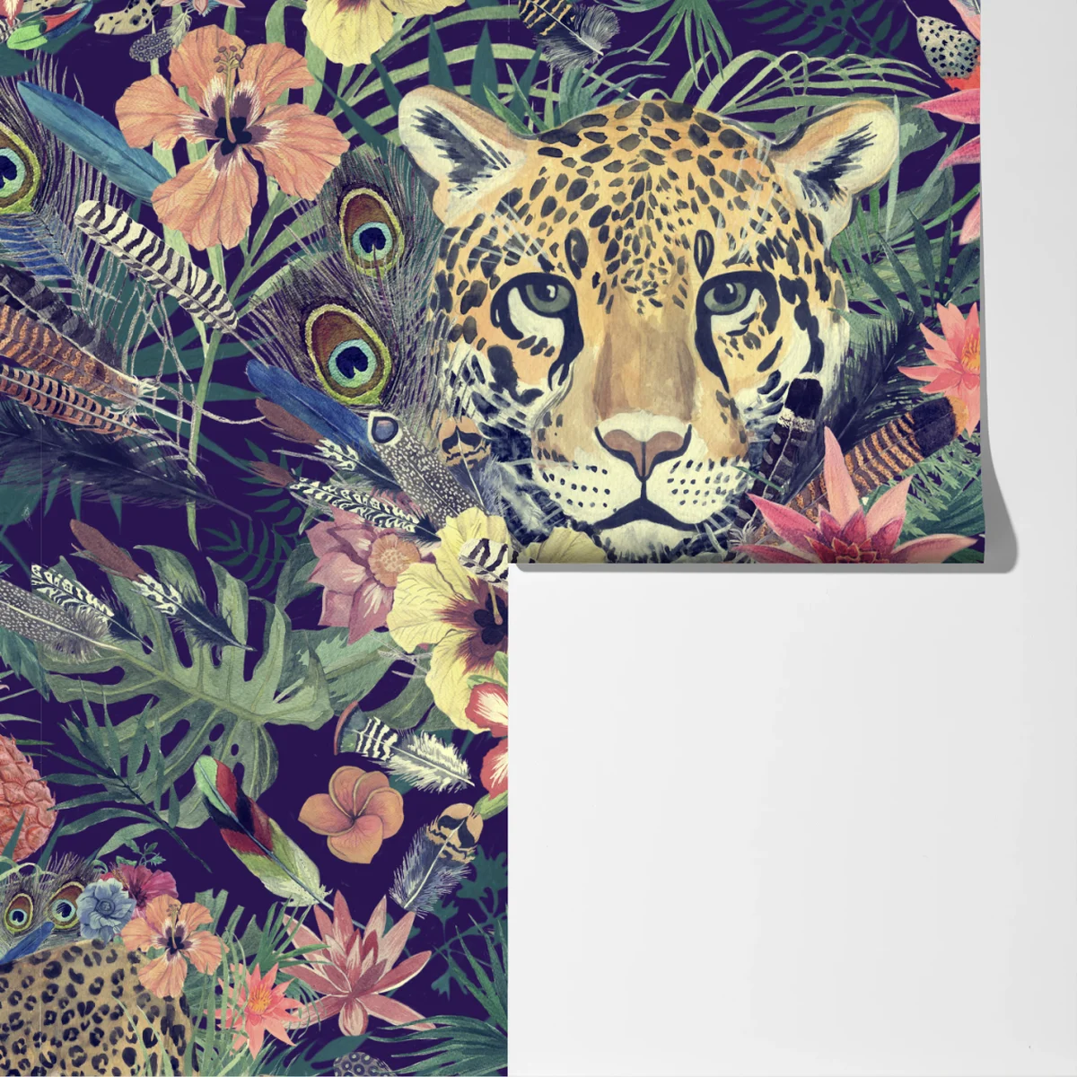 Fototapete vintage aquarell leopard im tropischen dschungel Fototapete vintage aquarell leopard im tropischen dschungel