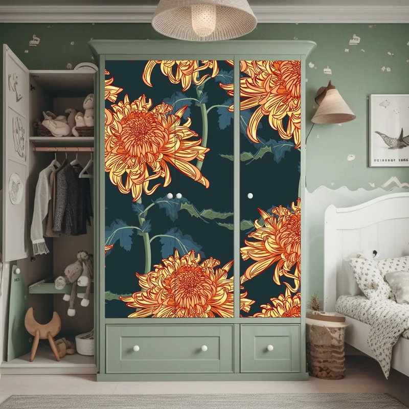 Schrankaufkleber goldene chrysantheme botanisches muster